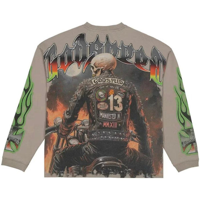 Godspeed Biker Nation Long Sleeve T-Shirt Stone Grey