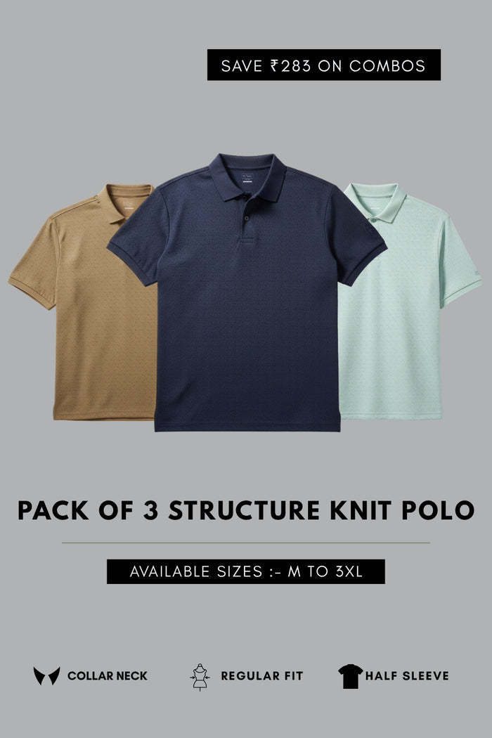 Structure Knit Smart Tech Polo Combo of 3 T-shirt