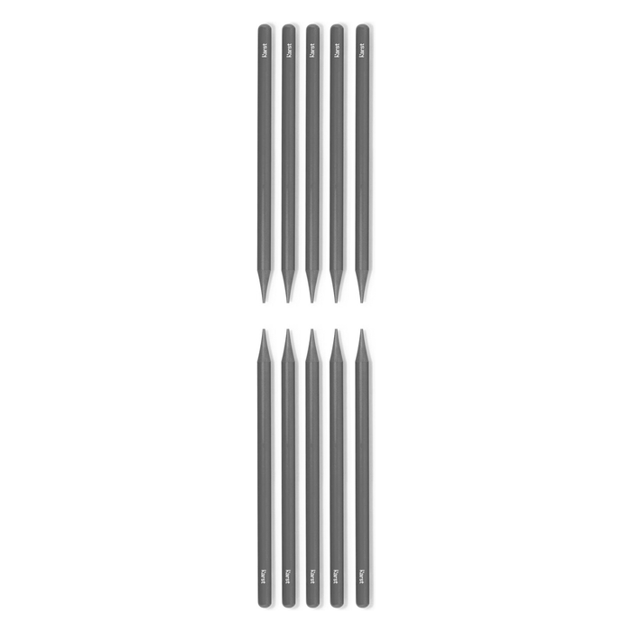 Ten Karst woodless graphite pencils arranged in two neat vertical rows, each pencil sharpened at both ends and displayed on a clean white background.