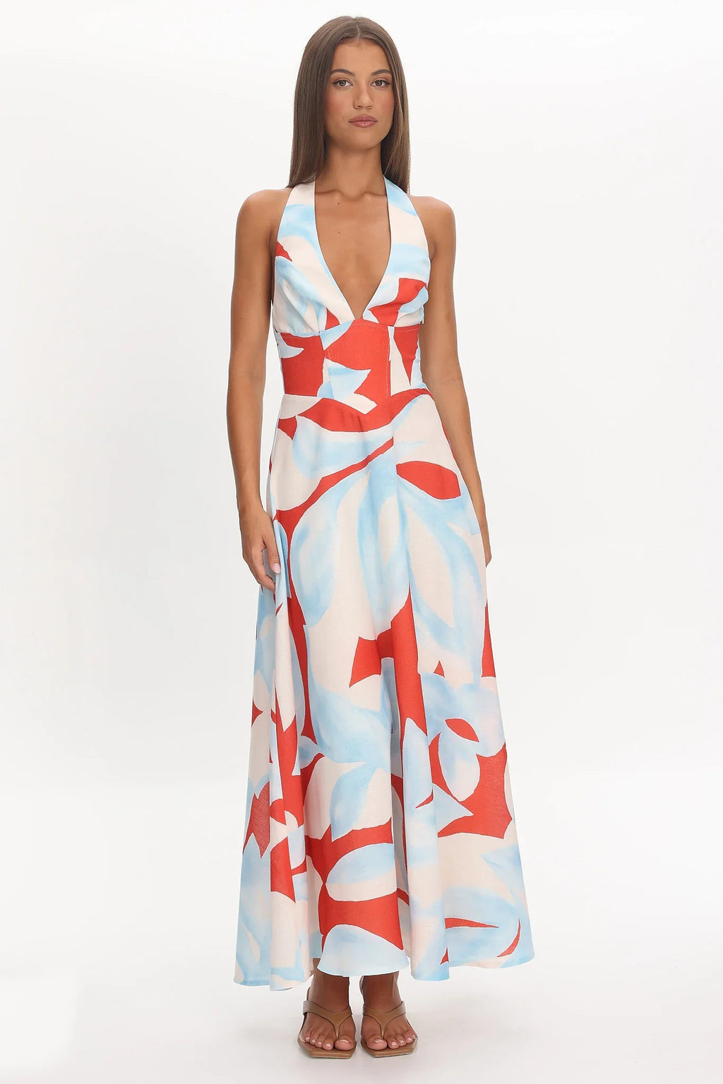 Riga Halterneck Maxi Dress Blue Multi