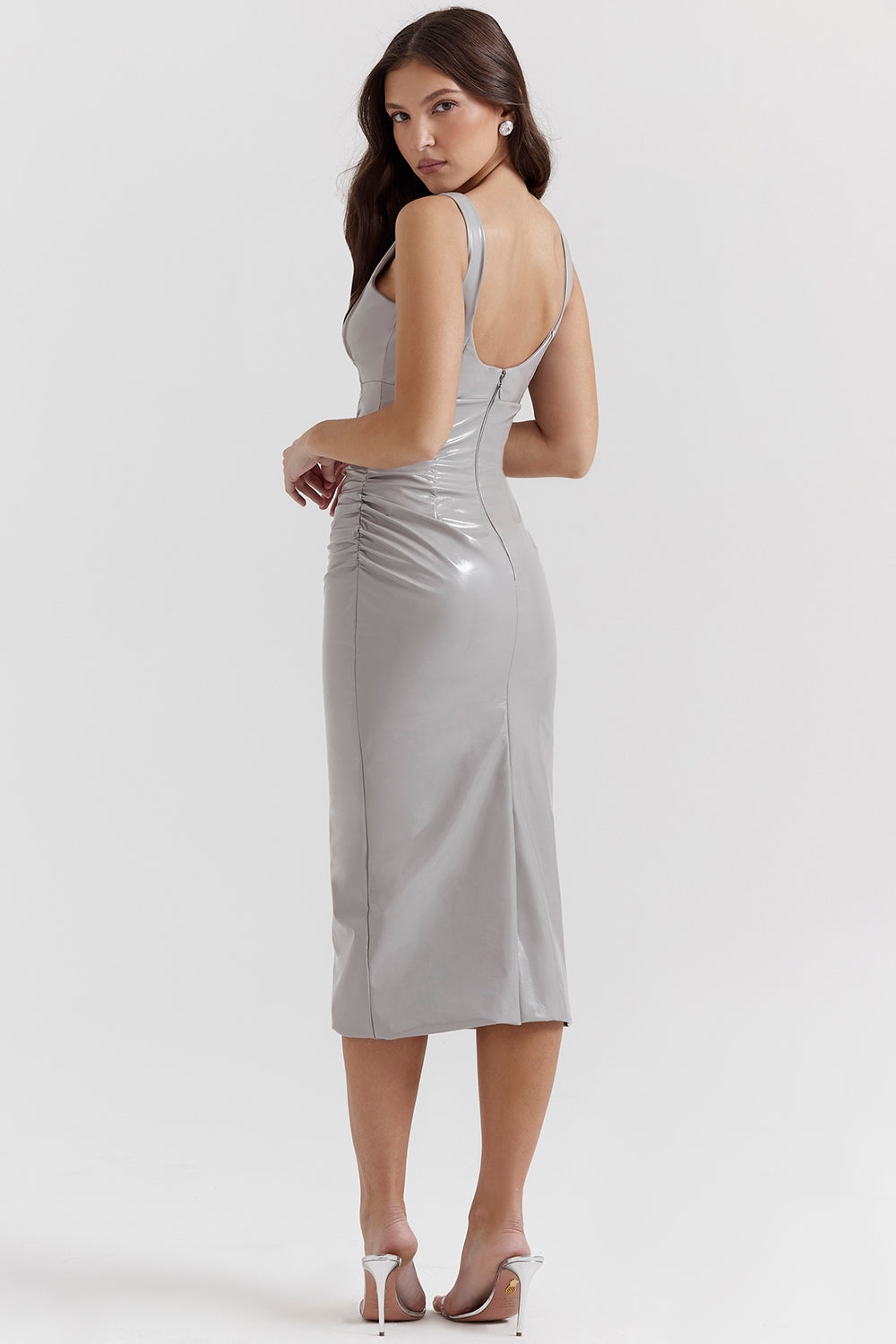 violet ice vinyl midi dress