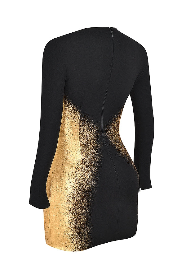 black & gold foil print mini dress