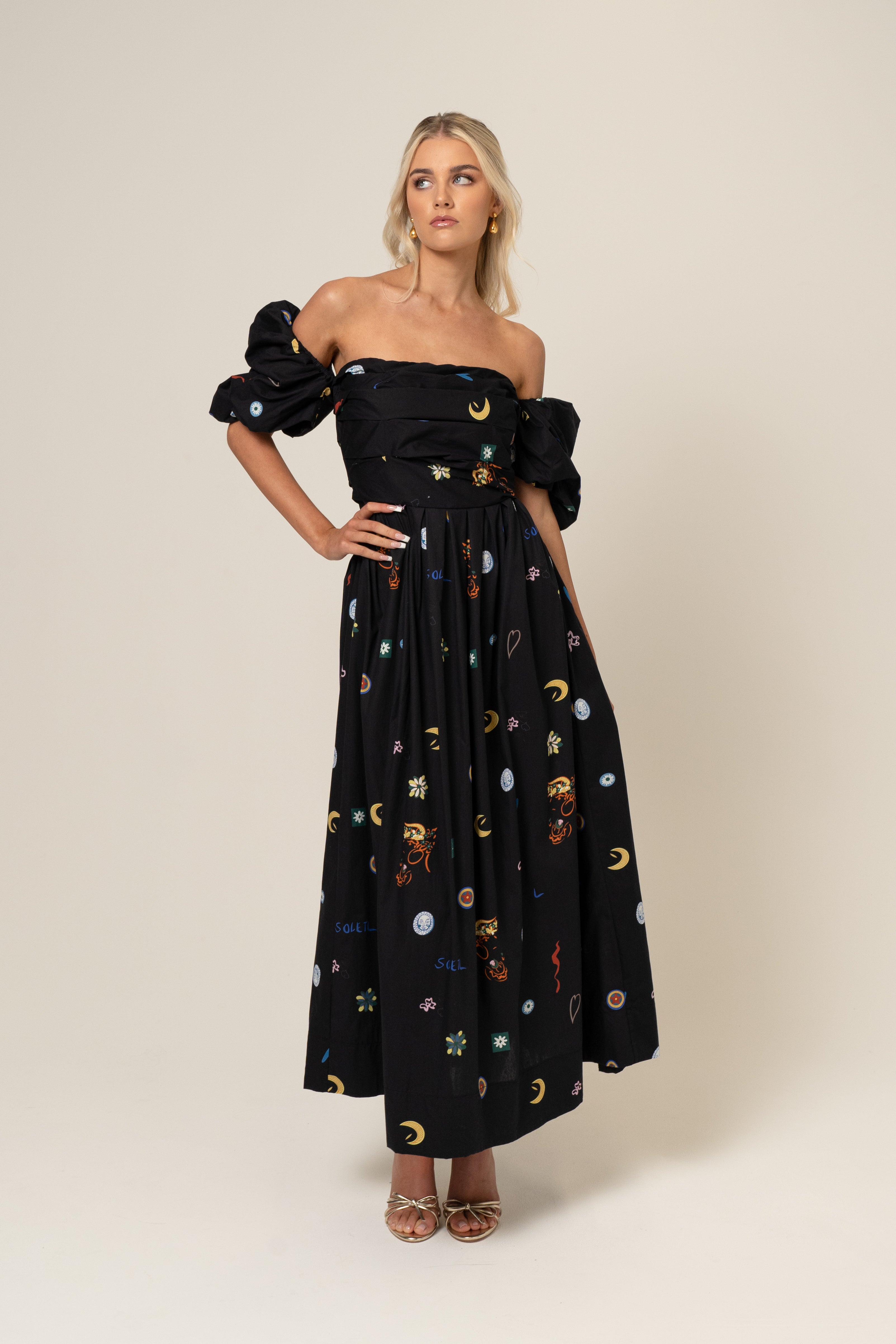 Dahlia Off Shoulder Puffed Sleeve Midi Dress