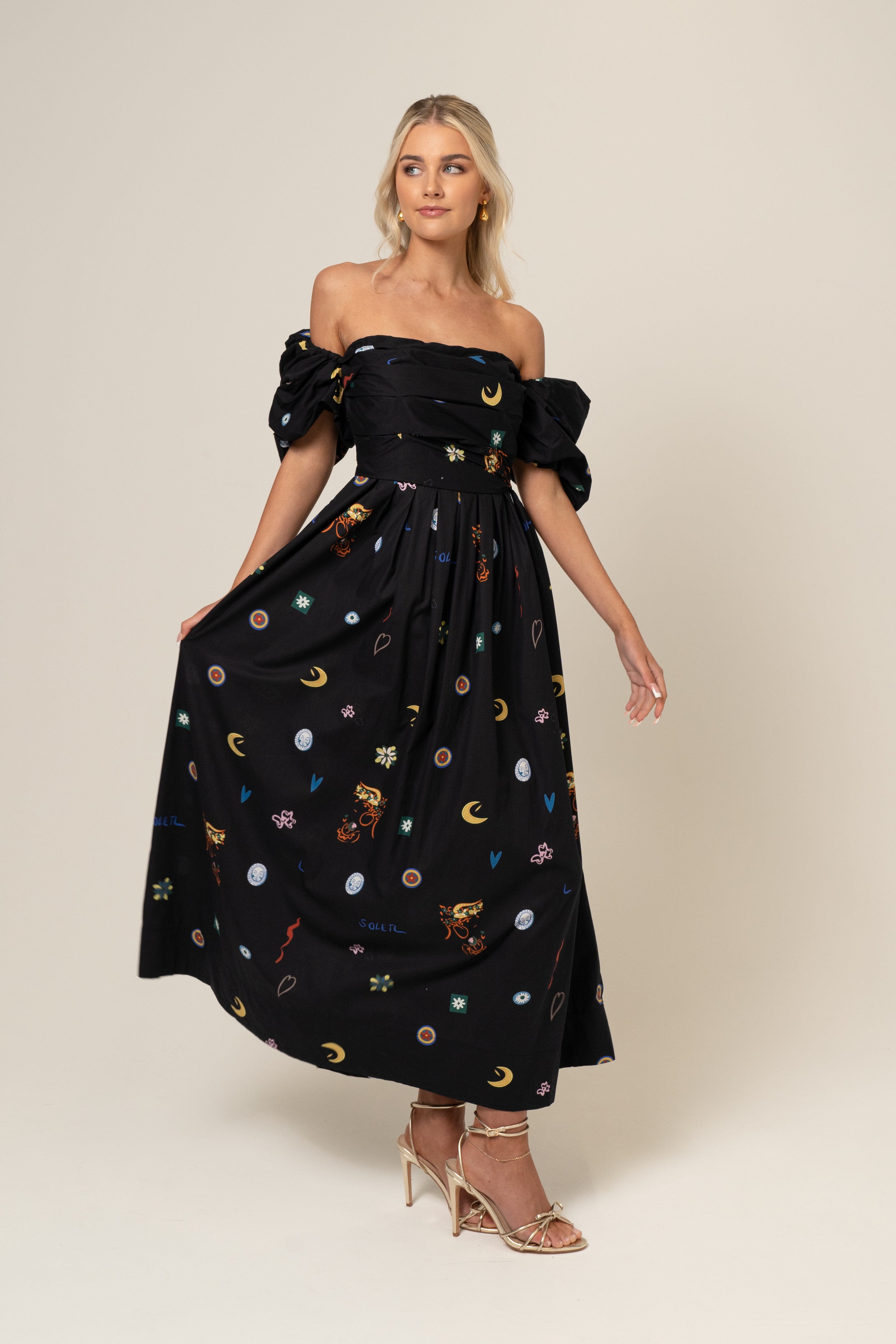 Dahlia Off Shoulder Puffed Sleeve Midi Dress