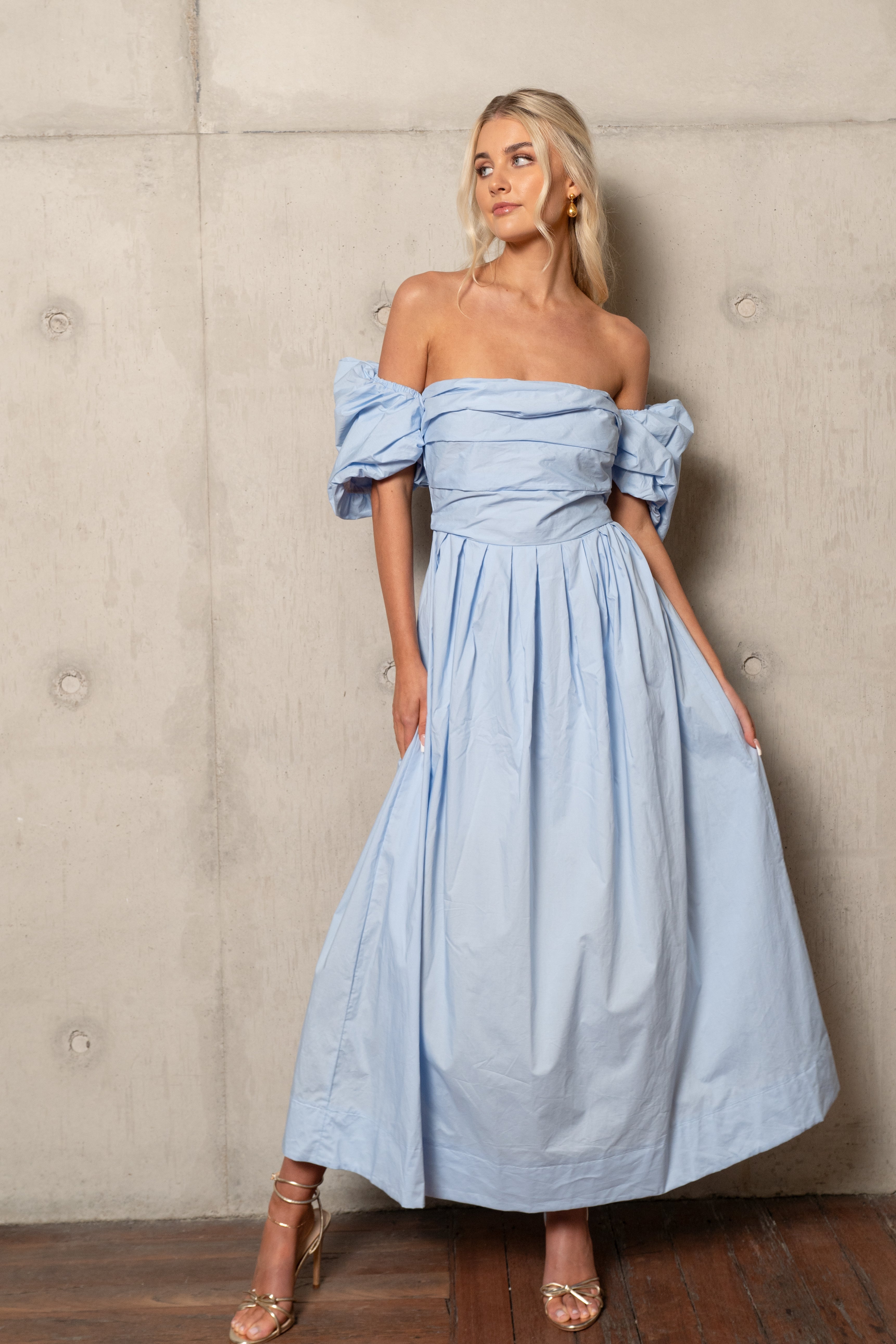 Dahlia Off Shoulder Puffed Sleeve Midi Dress