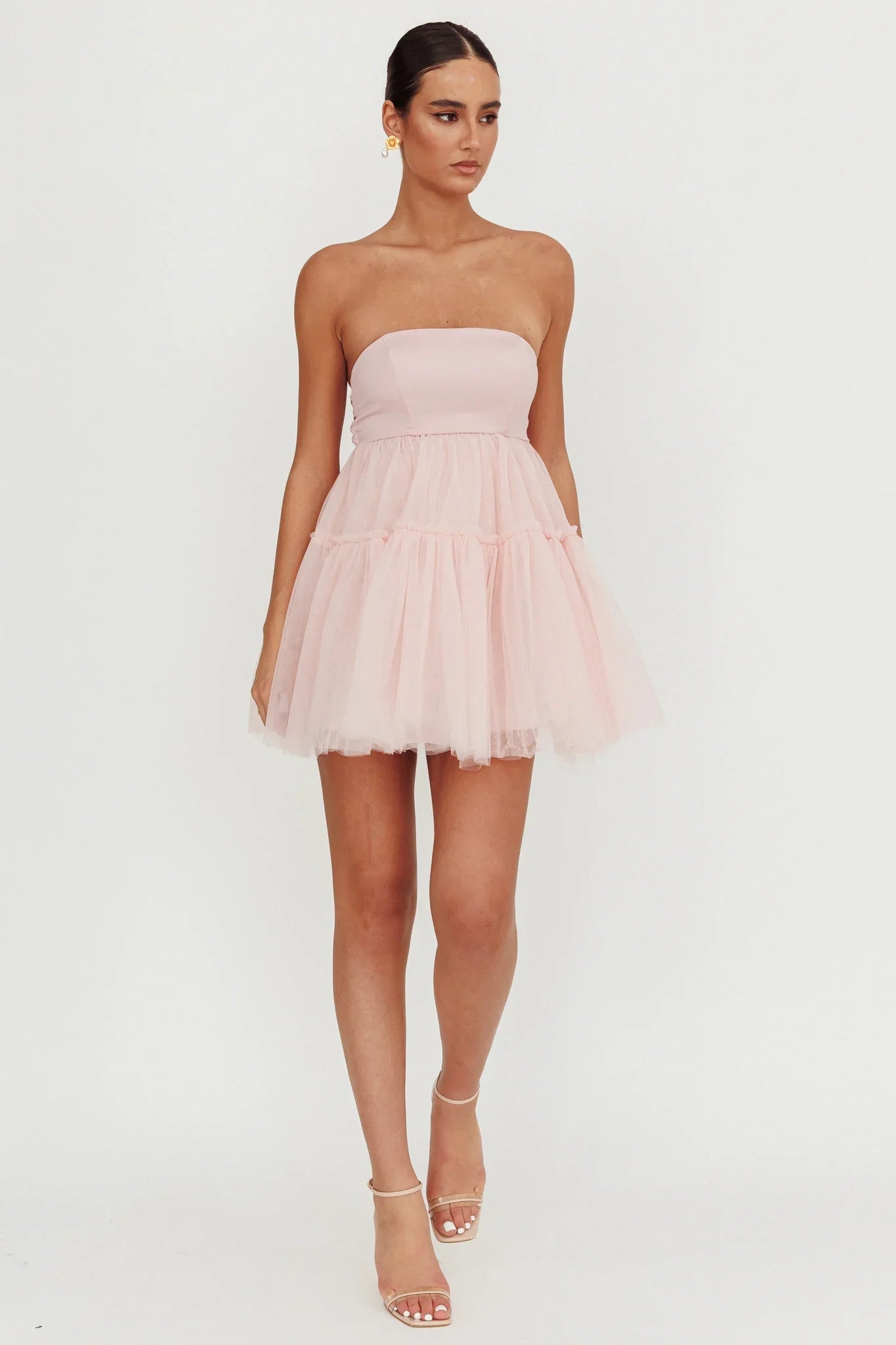 Dreamscape Strapless Tulle Mini Dress Blush