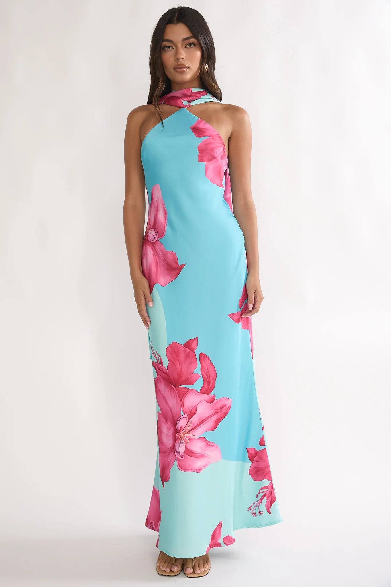Risha Scarf Maxi Dress Lily Hot Pink