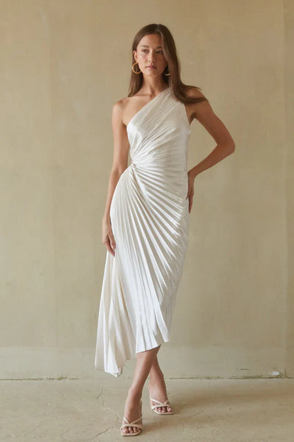 Zora One Shoulder Pleated Midi Dress