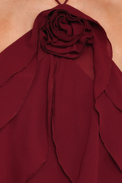 Zorina Halter Neck Chiffon Top - Burgundy