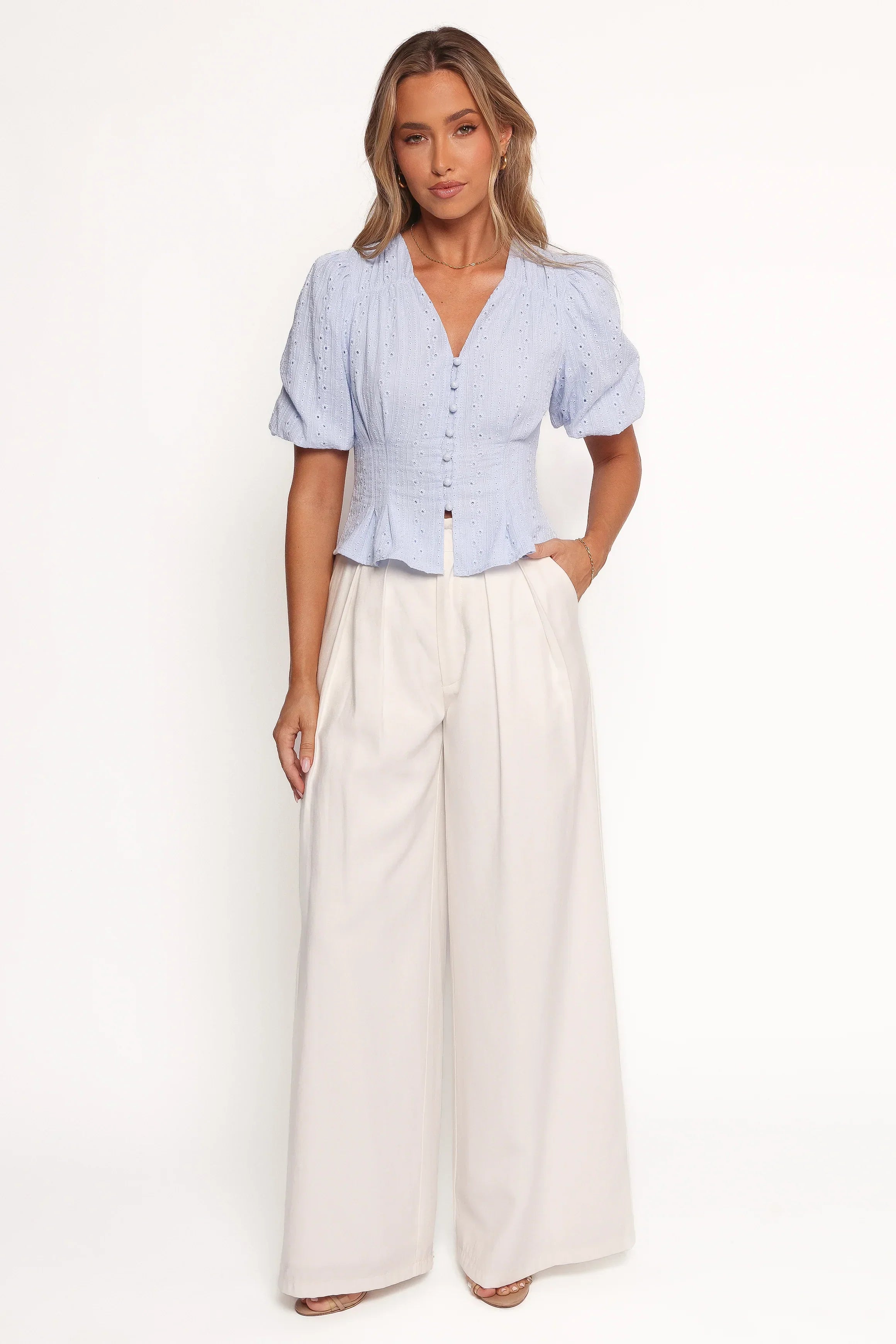 Yuva Eyelet Top - Cornflower Blue