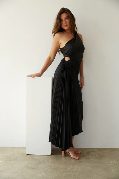 Zora One Shoulder Pleated Midi Dress