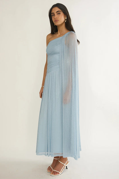 Zorina One-Shoulder Drape Maxi Dress Blue