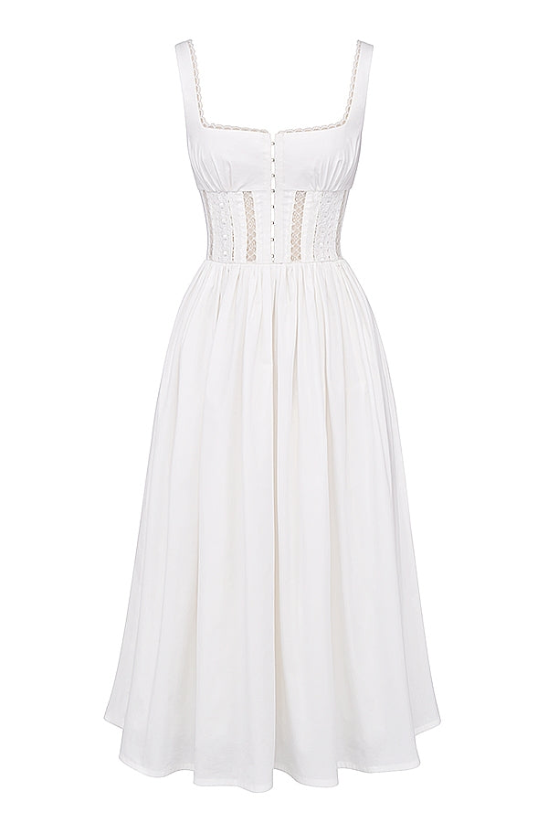 white lace trim midi dress