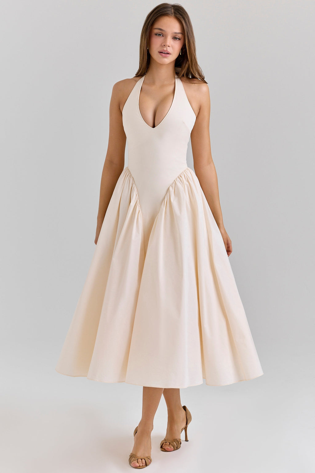 ecru stretch cotton midi sundress