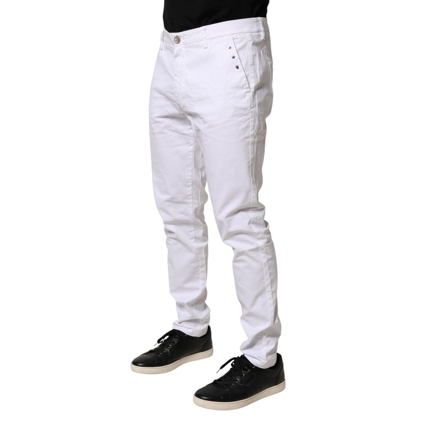 AGLINI White Skinny Fit Mid Waist Men Chino Trouser Pants