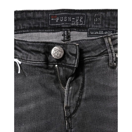 Acht Dark Gray Cotton Slim Fit Denim Low Waist Denim Jeans