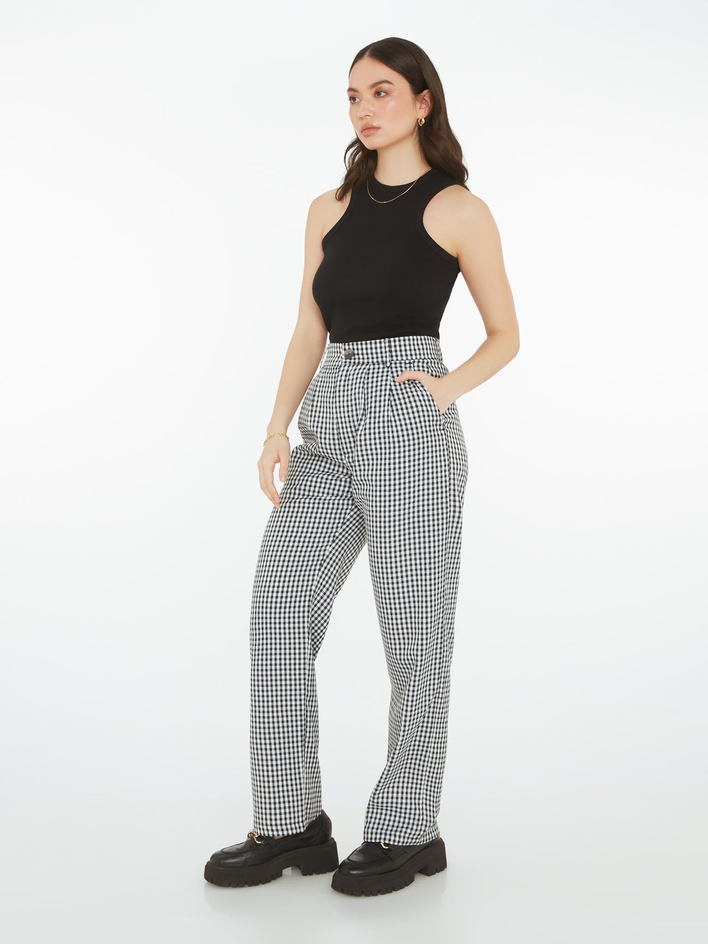Cinnamon Relaxed Trousers in Black & White Check