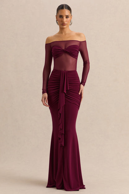 Iskra | Burgundy Extreme Ruffled Maxi Skirt
