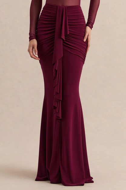 Iskra | Burgundy Extreme Ruffled Maxi Skirt