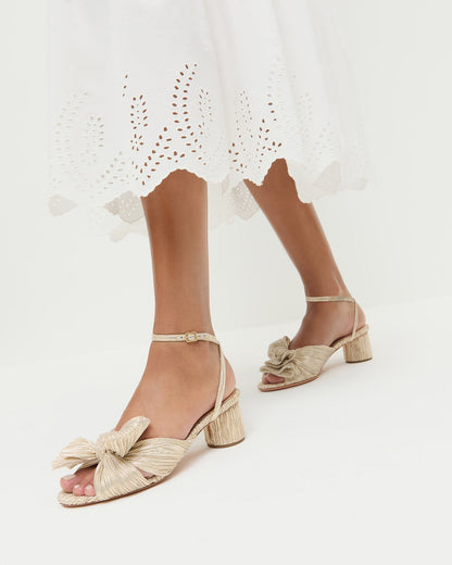 Dahlia Platinum Pleated Bow Heel