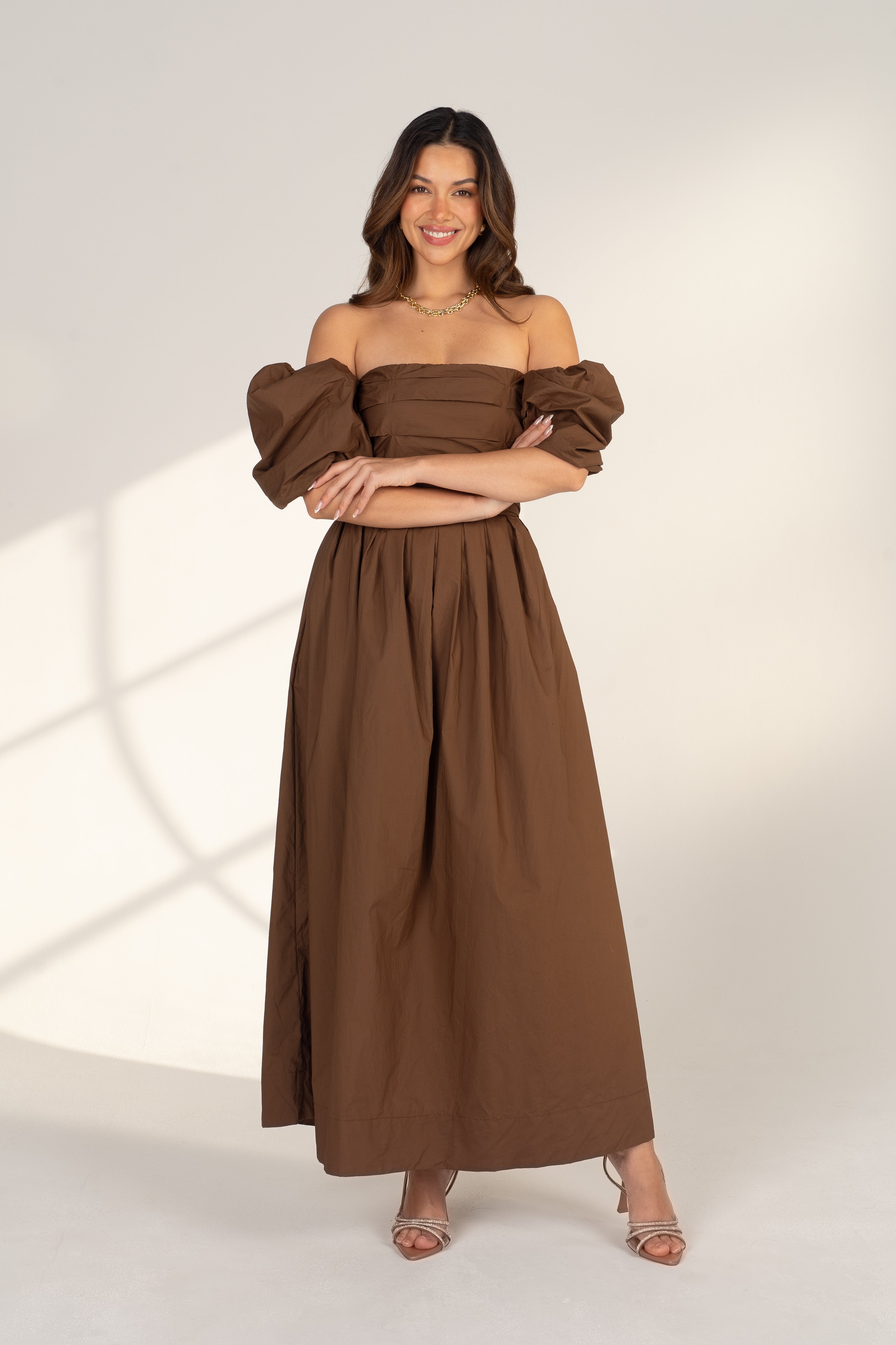 Dahlia Off Shoulder Puffed Sleeve Midi Dress