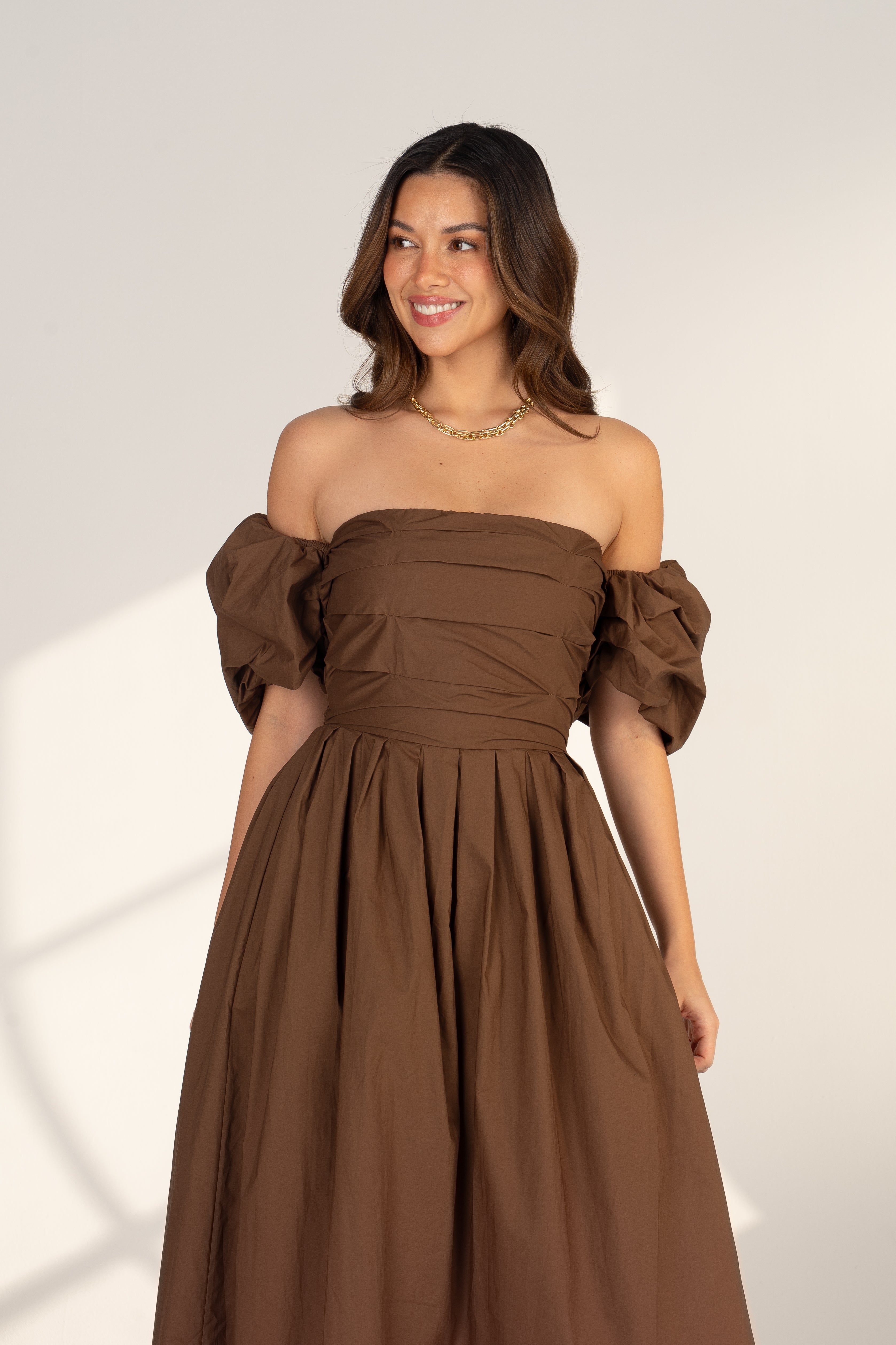 Dahlia Off Shoulder Puffed Sleeve Midi Dress