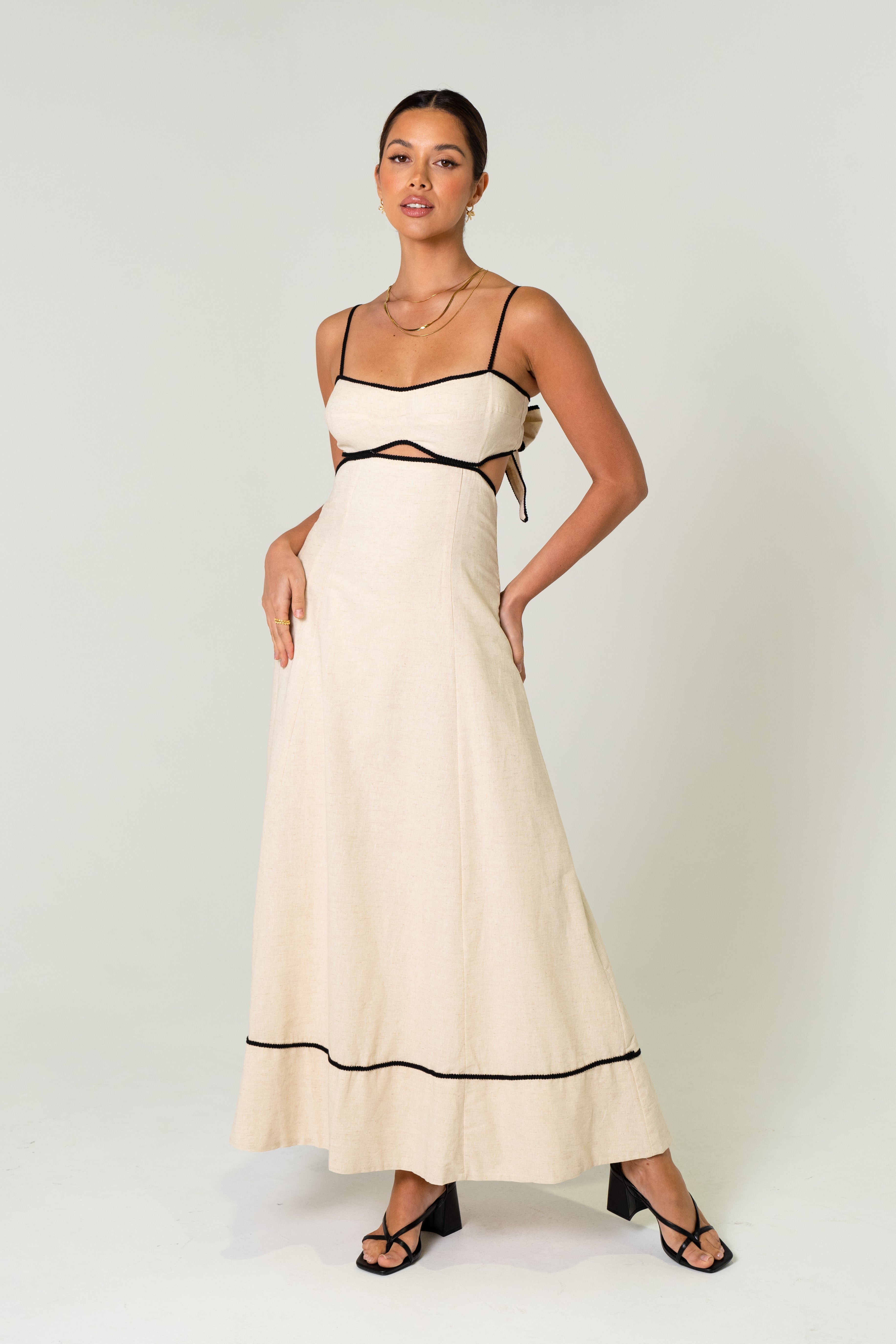 Melissa Linen Maxi Dress with Contrast Trims