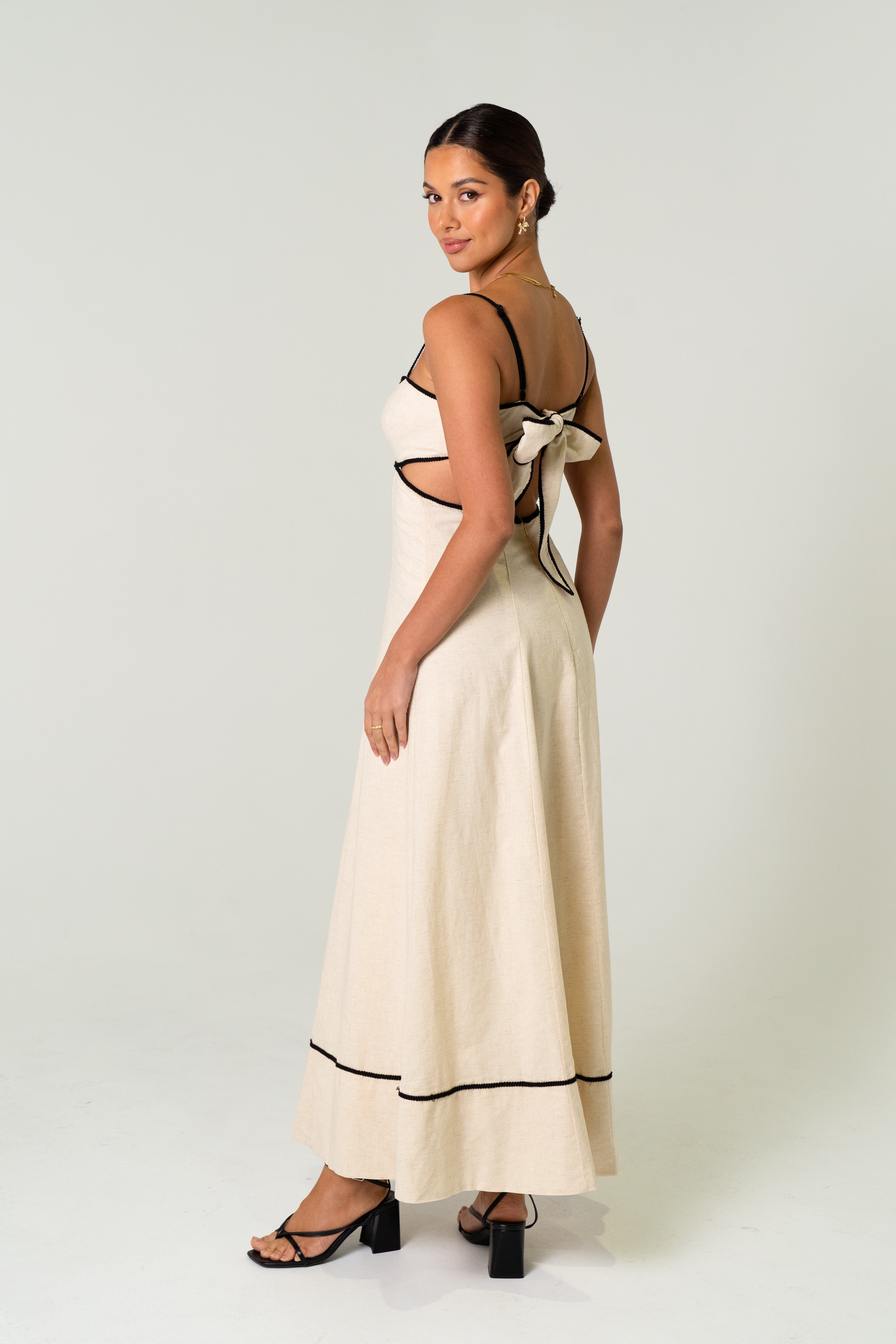 Melissa Linen Maxi Dress with Contrast Trims
