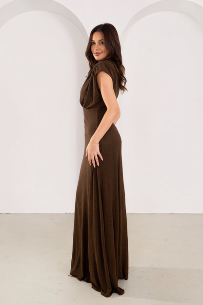 Emmeline Chocolate High Neck Maxi