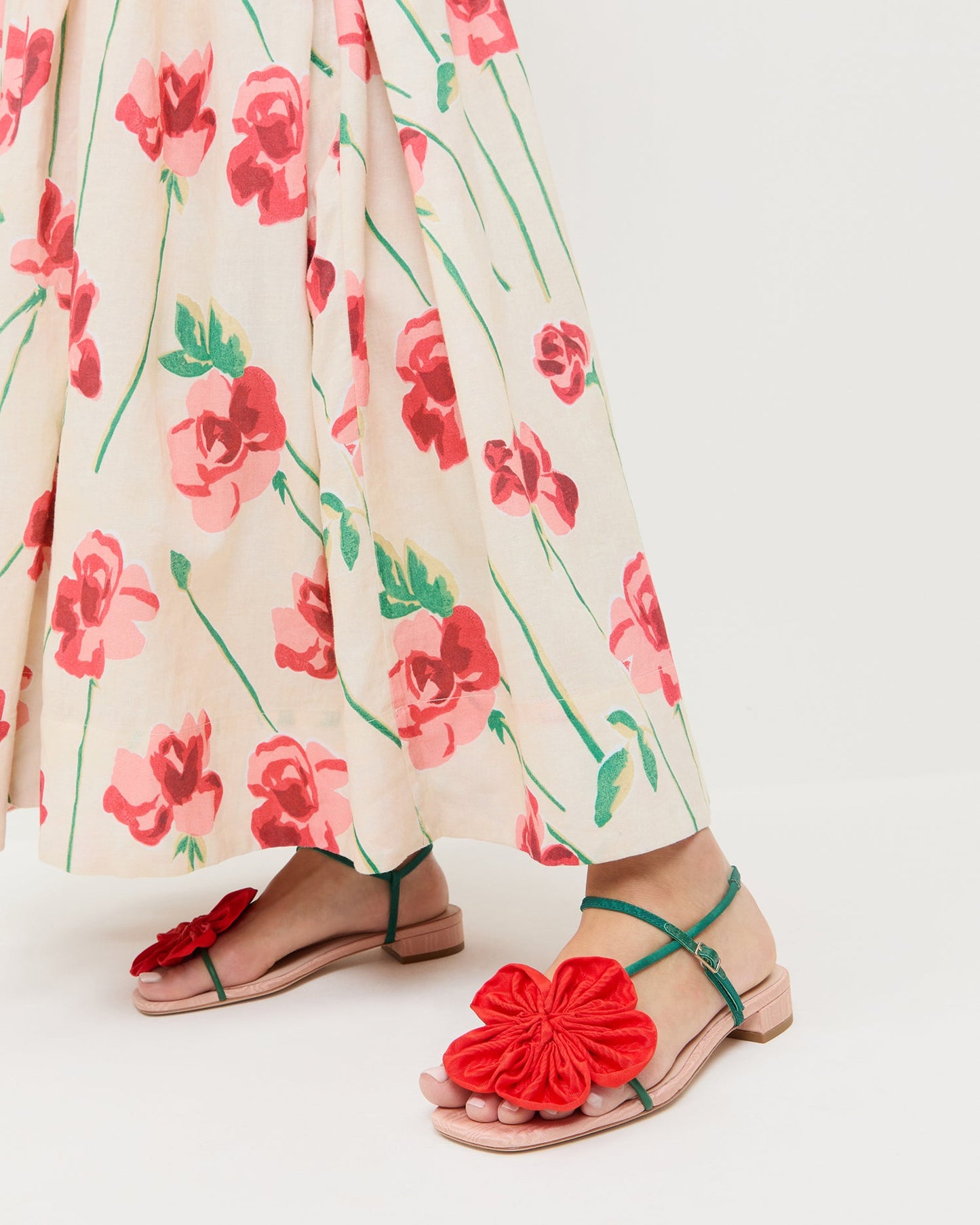 Genevieve Red/Green Moiré Flower Sandal