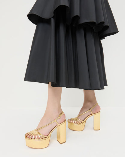 Isabella Gold Leather Platform Sandal