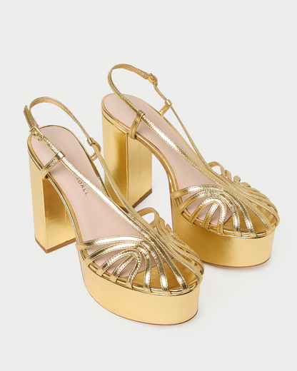 Isabella Gold Leather Platform Sandal