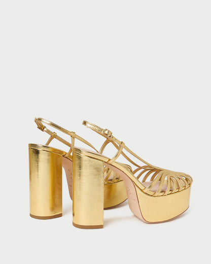 Isabella Gold Leather Platform Sandal