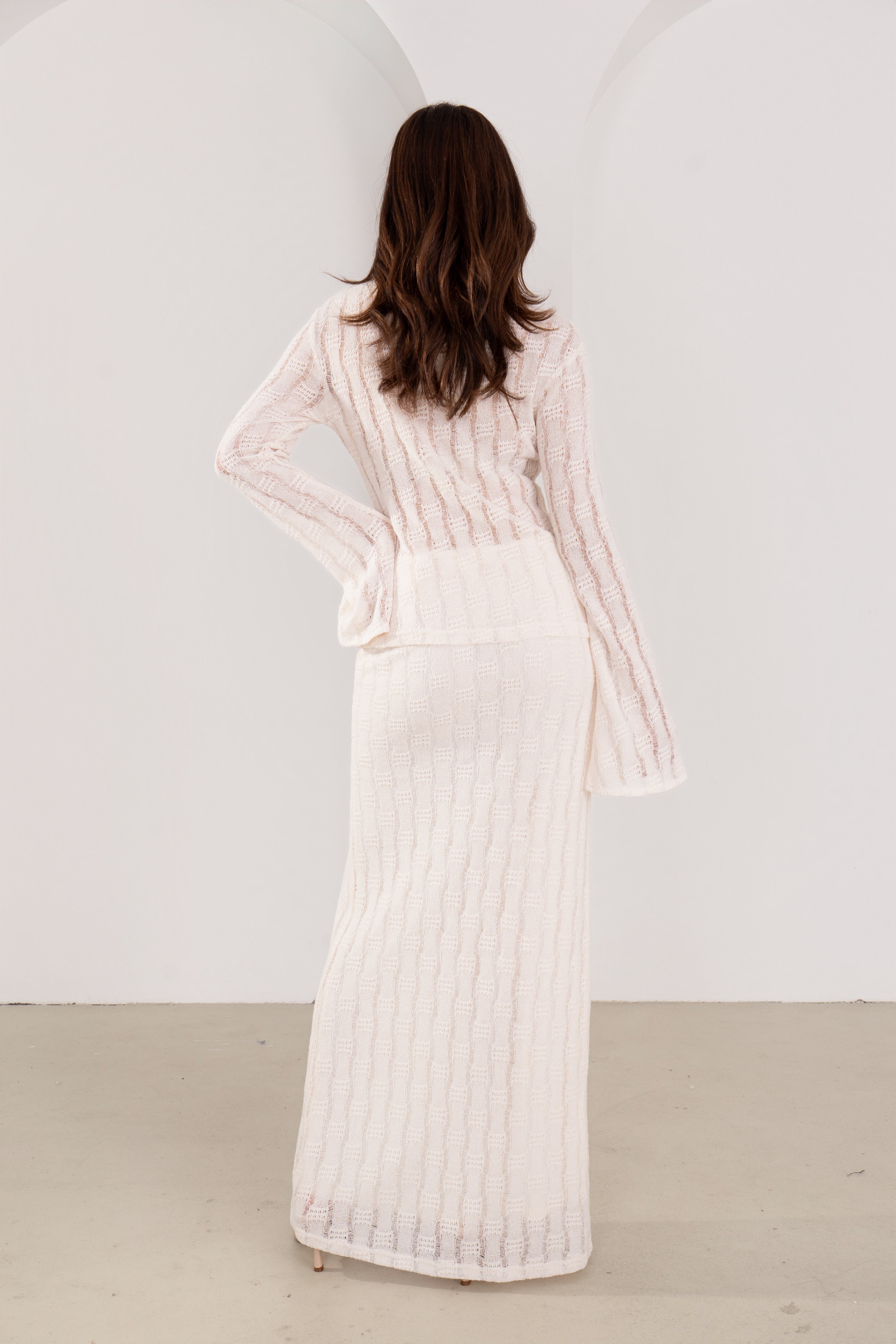 Josette Cream Knit Long Sleeve Button Down Top & Buttoned Maxi Skirt Set
