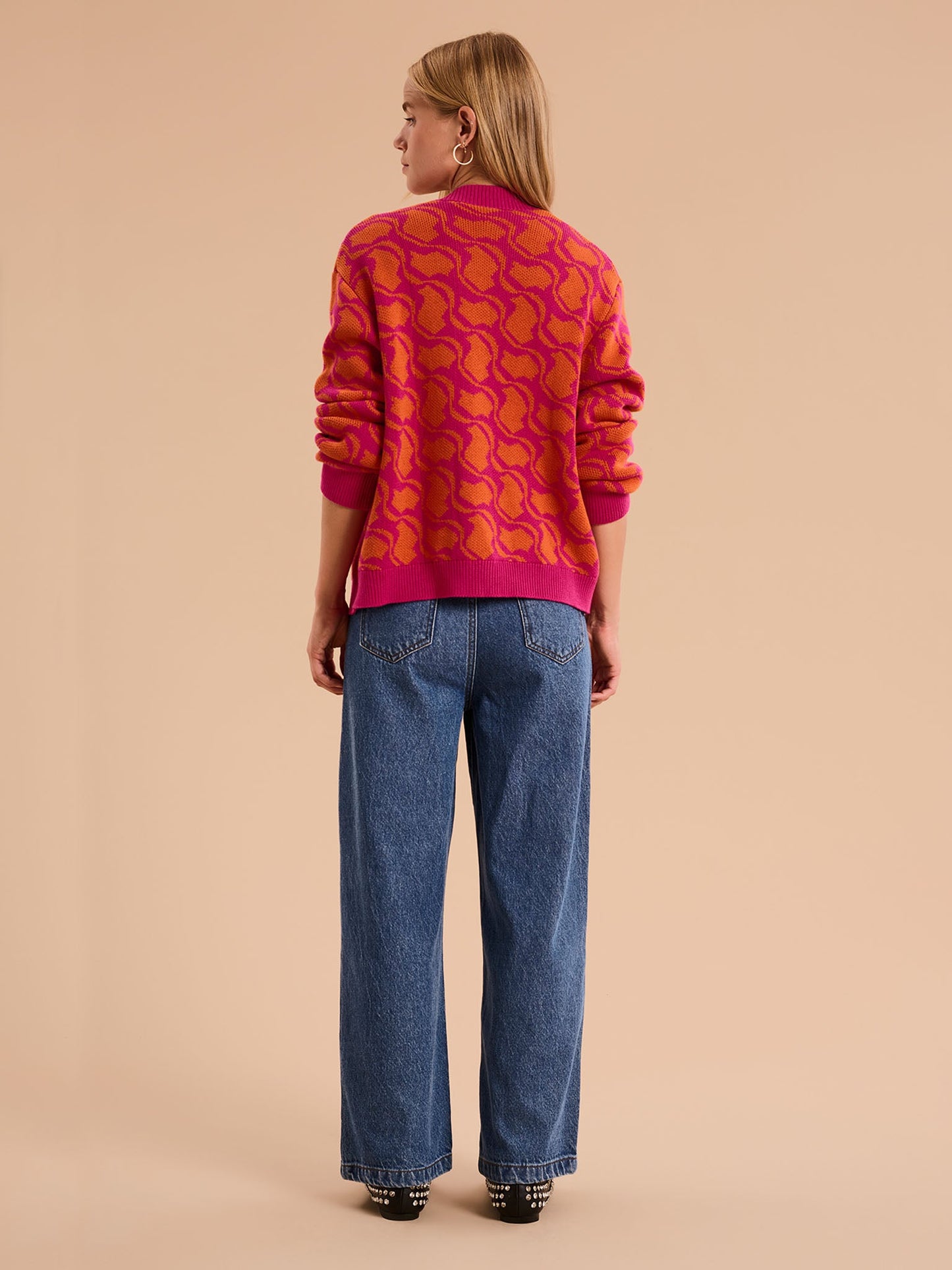 Kamaria Geo Cotton Cardigan in Orange