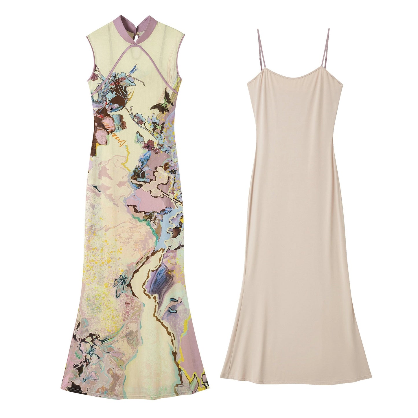 Luoman Ci 罗曼词 Romance Language New Chinese Style Colorful Sleeveless Qipao