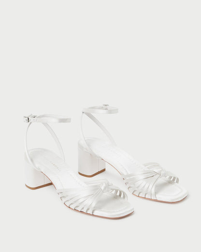 Olivia Cream Knot Mid-Heel Sandal