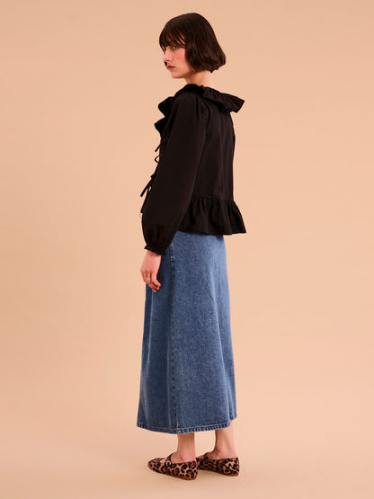 Selena Frill Blouse in Black