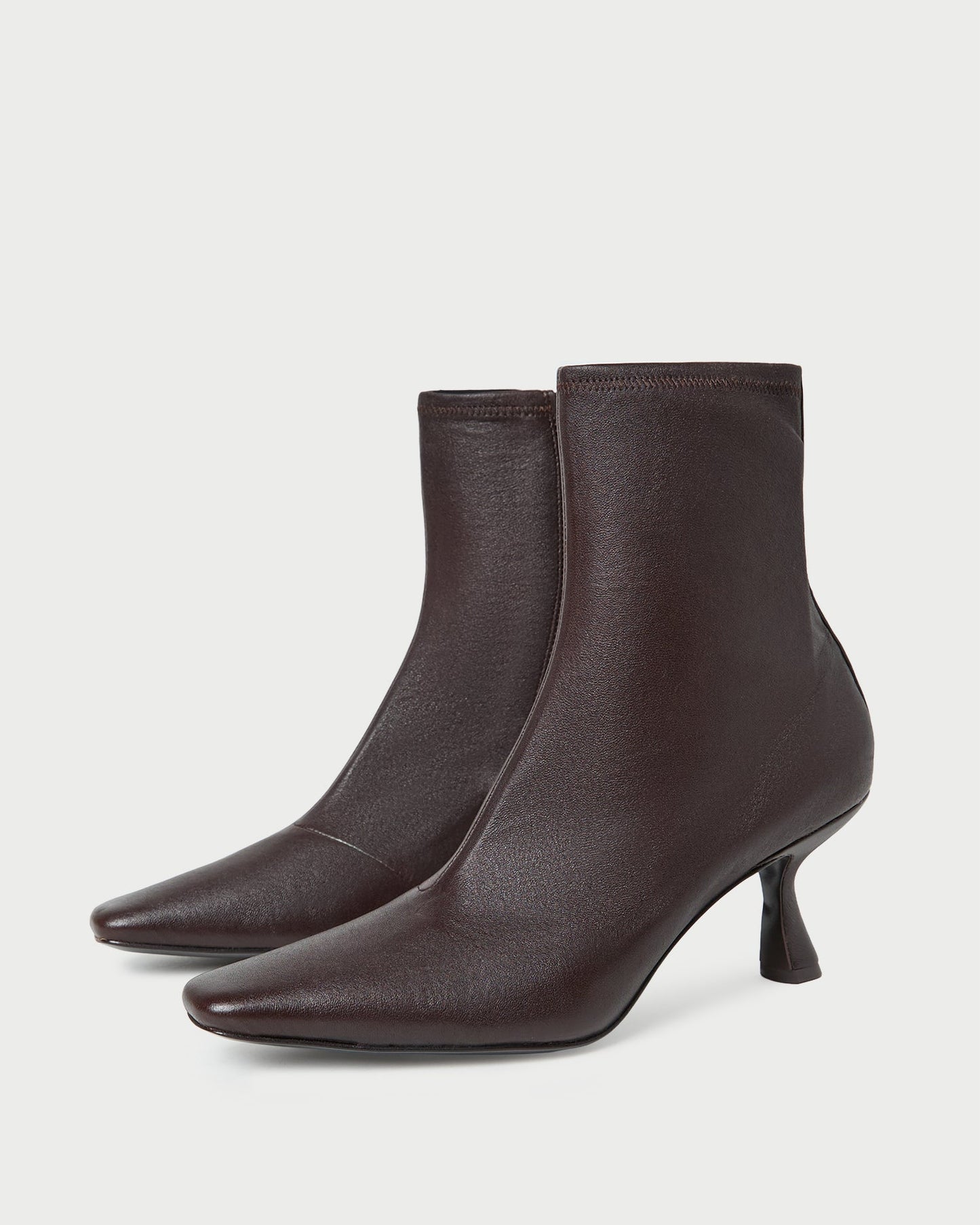 Thandy Brown Leather Curved Heel Bootie