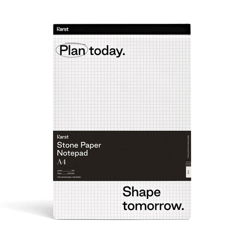 Karst A4 Stone Paper Notepad with grid pages and perforated sheets, eco-friendly writing pad for planning, notes, and productivity.