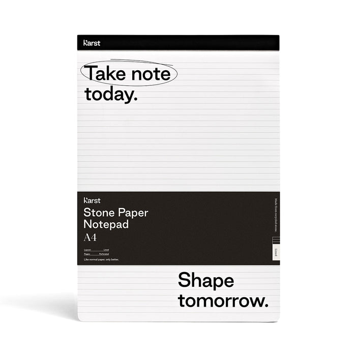 Karst A4 Stone Paper Notepad with lined pages and minimalist design, eco-friendly tear-off pad ideal for note-taking, journaling, and daily planning.