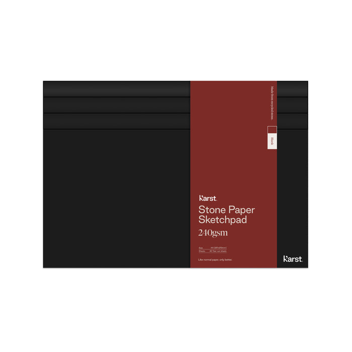 Karst Stone Paper Sketchpad with a black cover and burgundy wrap label, featuring 240gsm pages, shown closed on a white background.