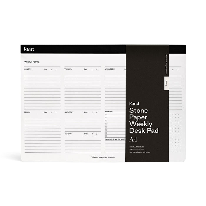 Karst Stone Paper Weekly Desk Pad A4 planner with weekly layout, eco-friendly tree-free desk planner pad for productivity, task planning, scheduling, and weekly organization.