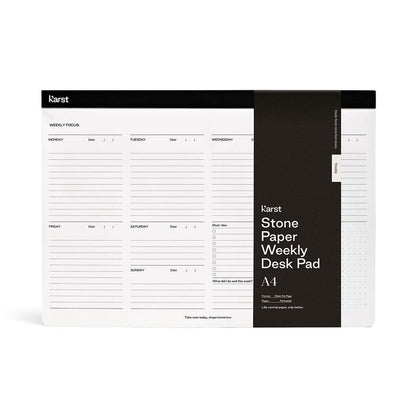 Karst Stone Paper Weekly Desk Pad A4 planner with weekly layout, eco-friendly tree-free desk planner pad for productivity, task planning, scheduling, and weekly organization.