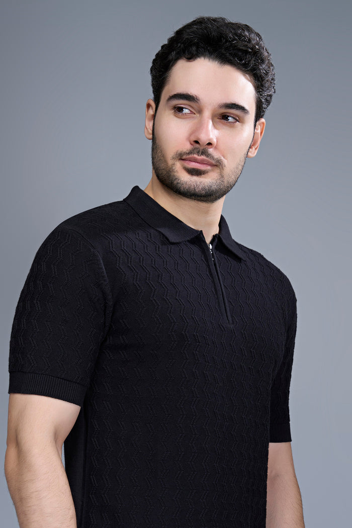 Black - Luxe Knitted Polo Maxzone Clothing