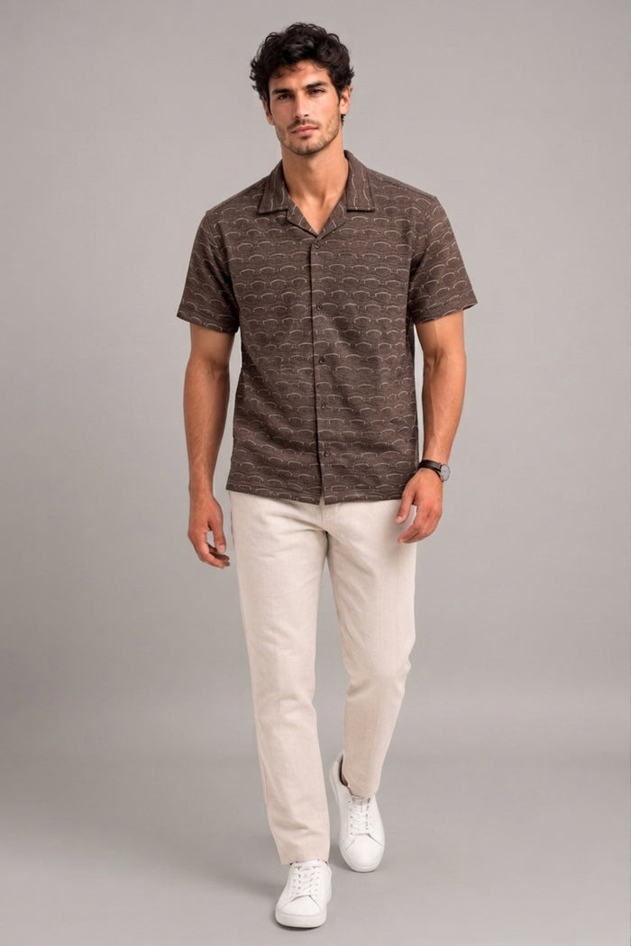Brown - Wave Textured Oversized Shirt