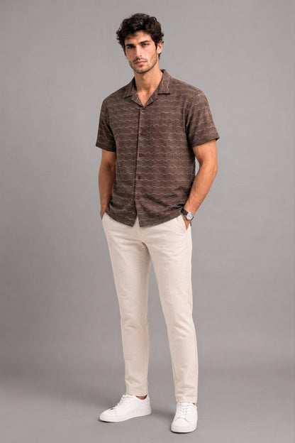 Brown - Wave Textured Oversized Shirt