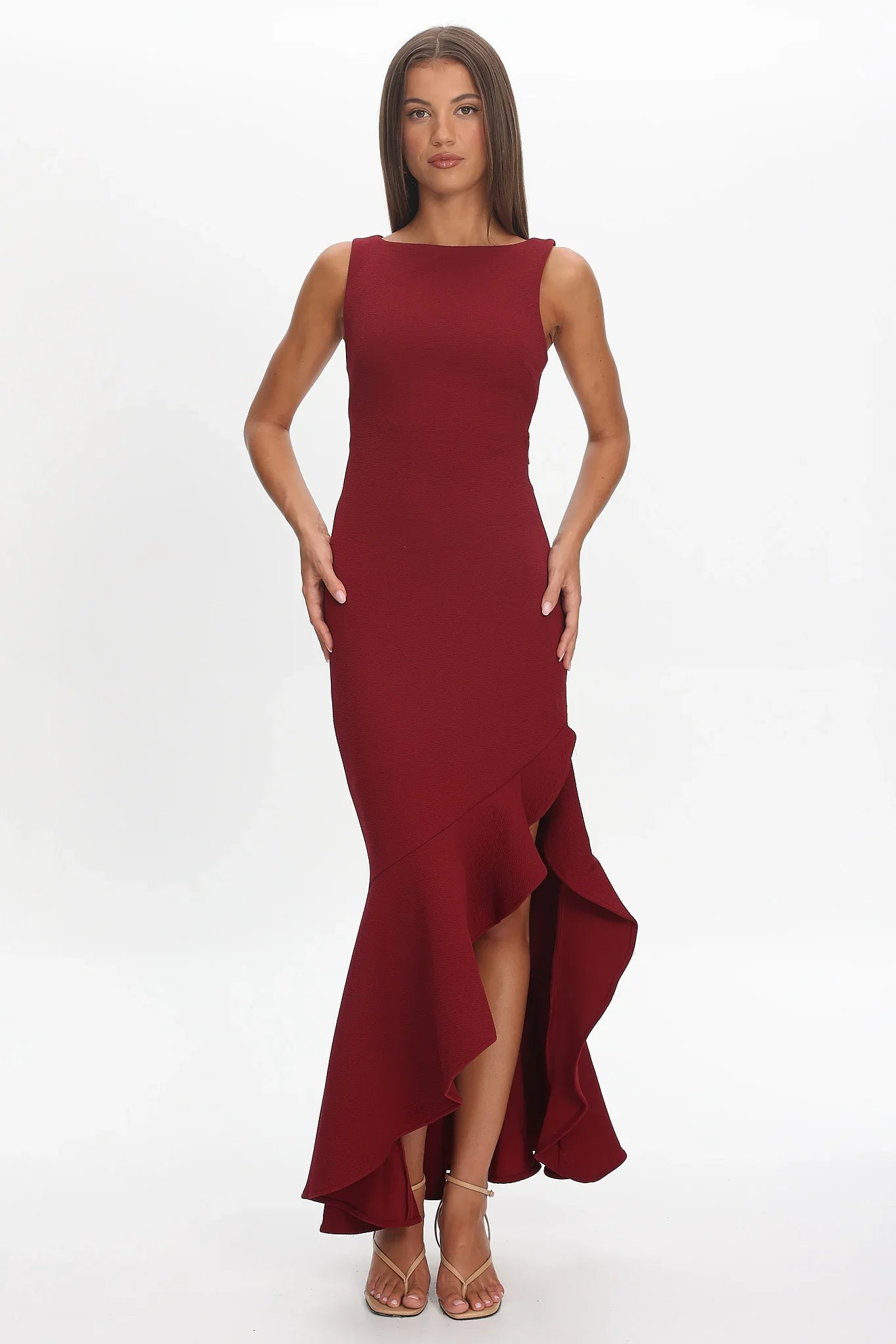 Lights On Asymmetric Hem Maxi Dress Wine