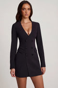 Structured Single-Breasted Blazer Mini Dress in Black