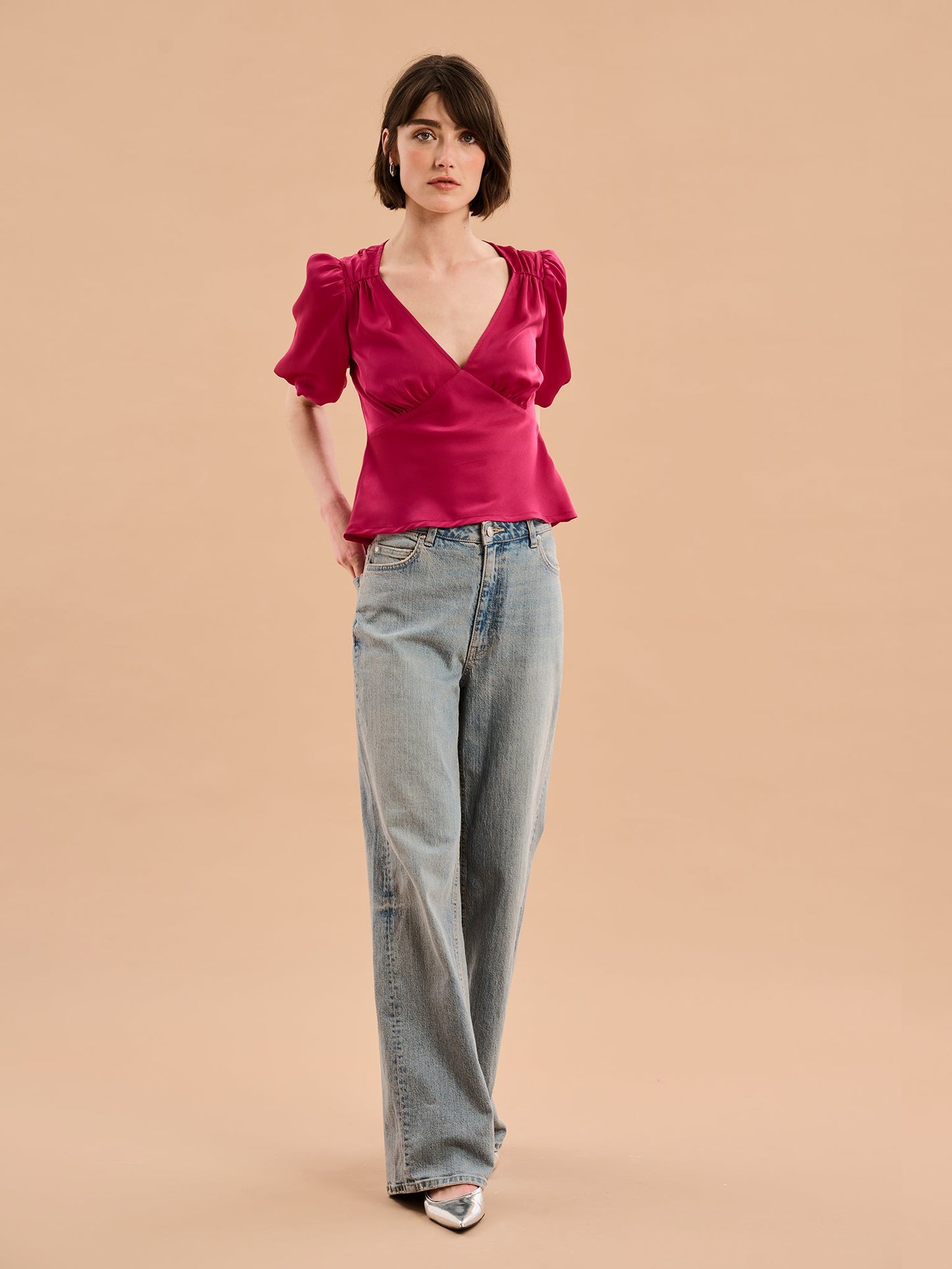 Cressida Puff Sleeve Top in Magenta